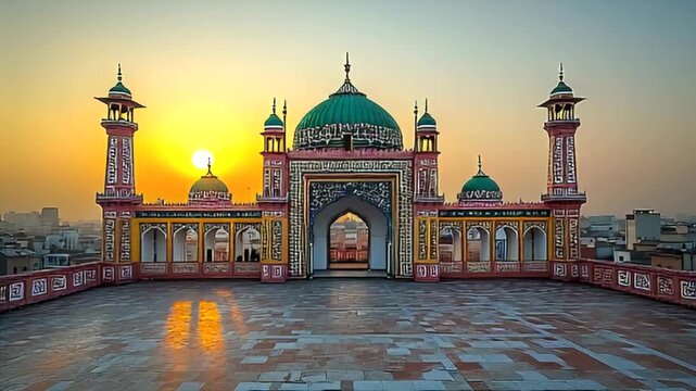 Historical Architecture: Wazir Khan Mosque at Sunset, Lahore, Pakistan Landmark