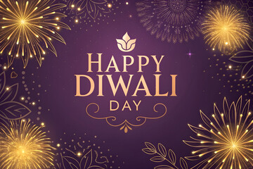 Happy Diwali day. Front view of banner design decorated on patterned stylish background