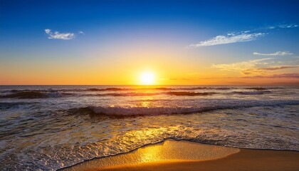 golden sunrise over the tranquil ocean a breathtaking seascape features the radiant sun rising over gentle waves casting a golden glow over the tranquil ocean