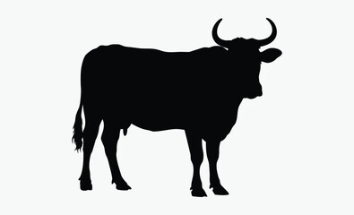 Cow silhouette, farm animal, livestock icon, Cow graphic icon, Cow black silhouette isolated on white background, Vector illustration 