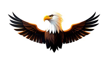 Obraz premium Flying bald eagle with outstretched wings in a wildlife illustration