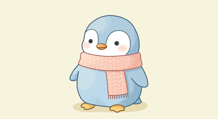 Cute Cartoon Penguin with Pink Scarf Illustration.