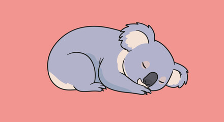 Adorable Sleeping Koala Illustration on Pink Background.