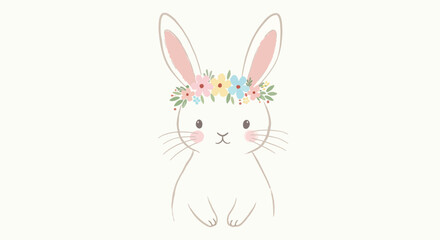 Cute Easter Bunny with Floral Crown Illustration.