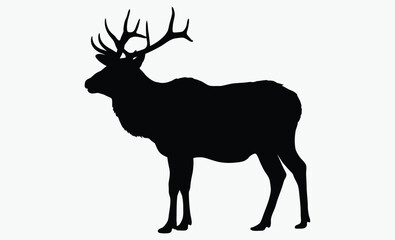 Elk silhouette, antler animal, forest wildlife, A vector silhouette of a large bull elk bugling