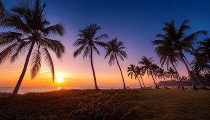 Obraz premium palm trees swaying in the twilight breeze of a tropical paradise