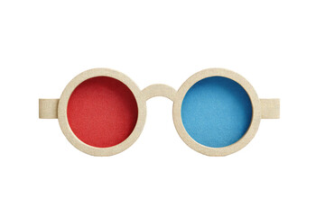Simple 3D glasses, light beige frames, red and blue lenses