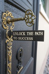 Key Unlocks Door Sign with Inspirational Message for Success