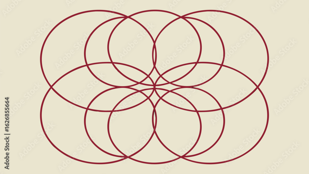 Poster abstract overlapping circles pattern in burgundy against a neutral beige background