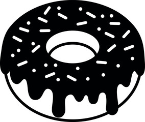 Dripping chocolate donut with sprinkles black white icon
