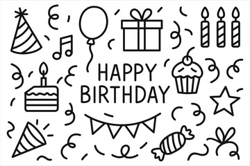 Hand-Drawn Birthday Party Doodle Set