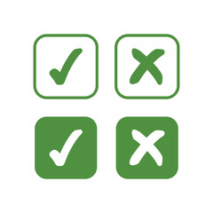 Four green checkmarks and crosses within square frames, representing choices. © shisui