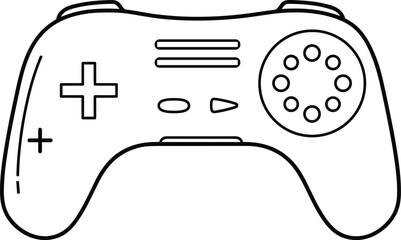 Flat vector illustration of black game controller icon, silhouette drawing of joystick with buttons, console accessory graphic for gamers