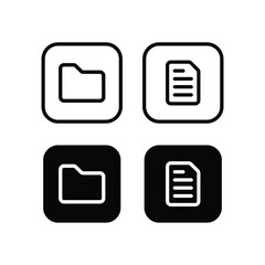 Four icons depicting a folder and a document, presented in both black and white, outline and filled styles.