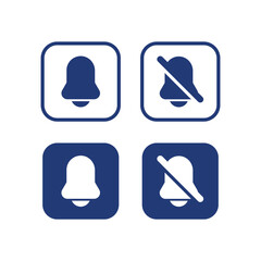 Four square icons depicting bell notification settings, showing both on and off states.