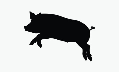 Pig silhouette, farm animal, livestock icon, Vector pig silhouette, Pig silhouette icon isolated on white background. 