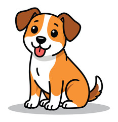 Cute Cartoon Dog Sitting Happy Puppy Vector.