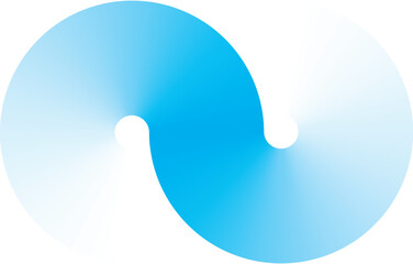 Light blue abstract swirl shape resembling a modern yin-yang symbol with smooth gradient transition. Minimalist and futuristic design concept ideal for logos, branding, or digital art backgrounds.