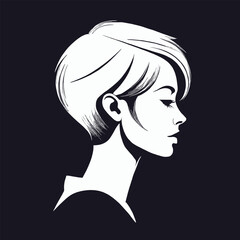 Stylish monochrome vector illustration of a woman’s profile with short hair, minimalist and clean lines suitable for fashion, beauty, and lifestyle projects