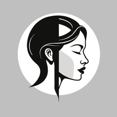 Black and white vector illustration showing a woman’s side profile with closed eyes, smooth lines and minimalist design, ideal for beauty and wellness themes