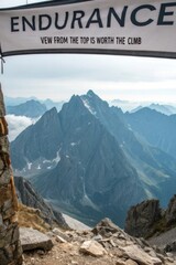 Scenic View from Mountain Summit with Endurance Quote Banner