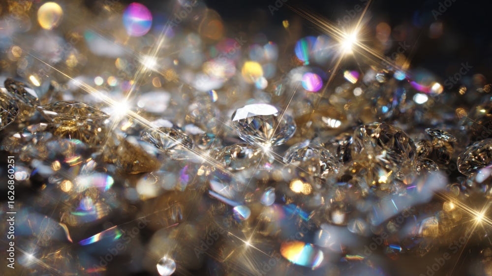 Poster glimmering diamonds reflect light beautifully, creating a mesmerizing array of colors and sparkles. 
