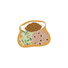 Stylized vector of a national cuisine dish: bold colors, clean shapes, traditional foods from Africa, Caribbean, Mediterranean, Asia, fusion styles, global gastronomy, cultural food traditions.