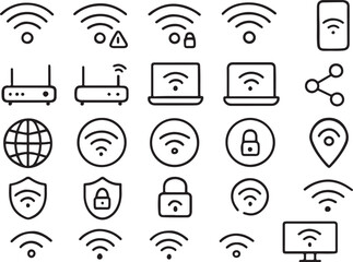 Wifi signal icons network security connection symbols