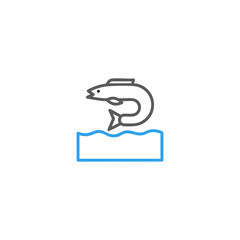 Fish jumping icon logo flat vector design