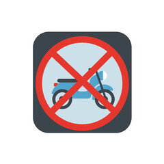 No motorcycle sign on blue background with circular red prohibition symbol  