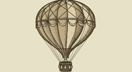 Vintage Style Hot Air Balloon Illustration with Wicker Basket.