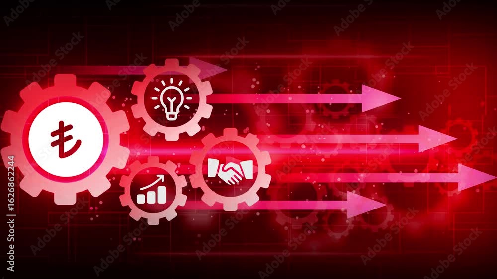 Poster turkish-lira stable coin currency business and digital money hologram symbol appears on a digital ba