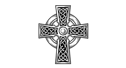 Ornate Celtic Cross with Intricate Knotwork and Circular Halo Design.