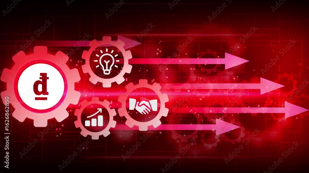 Poster dong-sign stable coin currency business and digital money hologram symbol appears on a digital backg