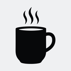 Silhouette hot coffee mug with steam vector illustration