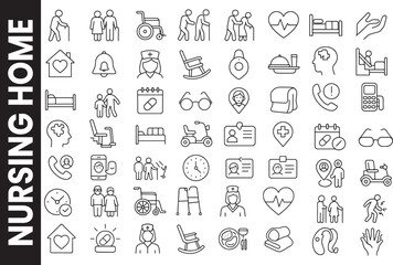 Elderly Care and Nursing Home Line Icon Set