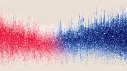 Bold red and blue colors merge seamlessly in an abstract design, creating a textured wave effect against a soft beige backdrop, enhancing visual interest and depth.