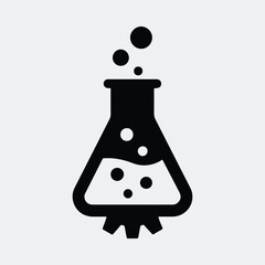 Silhouette laboratory beaker with bubbling liquid inside vector illustration