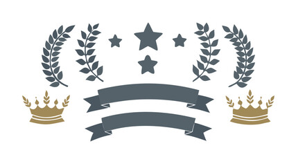 Crowns stars laurels banners vector design elements vintage decoration set art