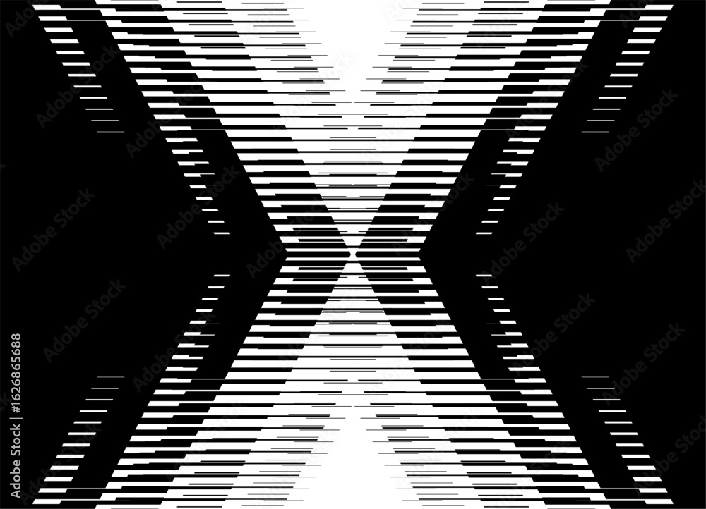 Poster black and white abstract pattern in the form of the letter x from lines. vector background in digita