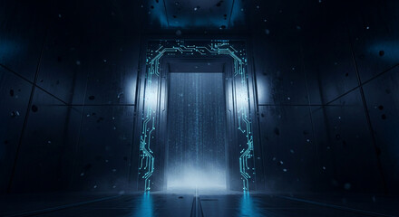 Enter the digital realm with this futuristic gate, a portal to new possibilities for innovation and technology advancement