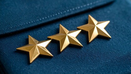 Three Gold Stars on Dark Blue Uniform: Military Rank Insignia Detail