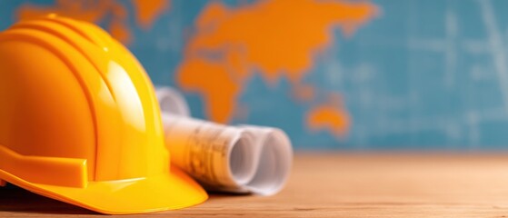 Celebrating Labour Day with a global perspective on construction industry contributions. copy space, empty space for text, background banner for advertising