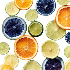 Fototapeta premium Colorful citrus slices arranged in overlapping circles