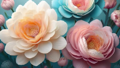 stylized pastel flowers with pixelated texture