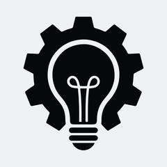Silhouette lightbulb inside gear symbolizing creative solution process vector illustration