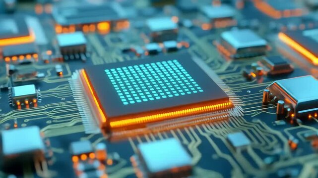 Detailed computer chip on circuit board