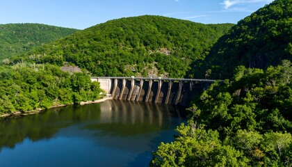 Fototapeta premium Scenic dam overlooking a river valley