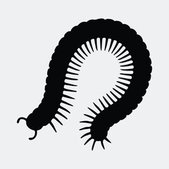Silhouette millipede arthropod invertebrate crawling insect black vector illustration