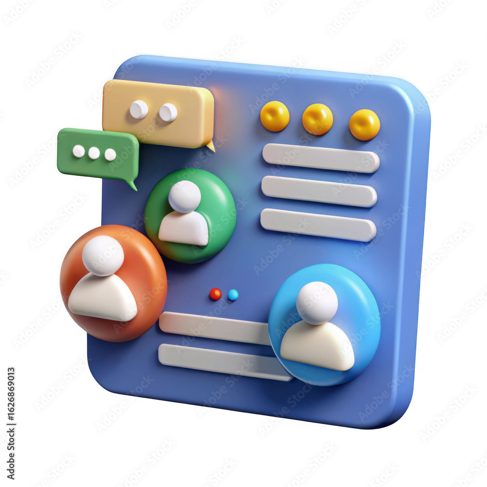 Poster 3d user interface elements for social media profiles isolated on transparent background